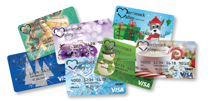 Seven different holiday designs for Visa Gift Cards